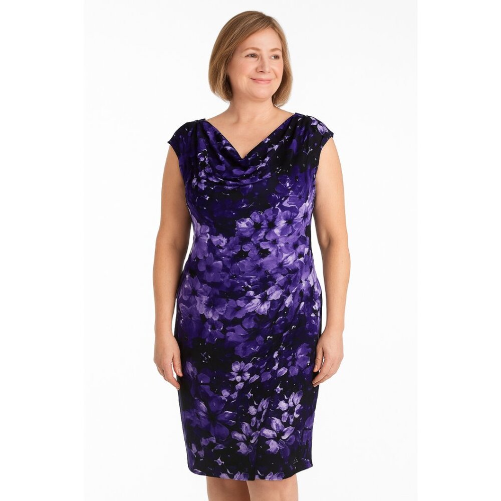 NWT Lauren Ralph Lauren Purple Floral Print Sleeveless Dress